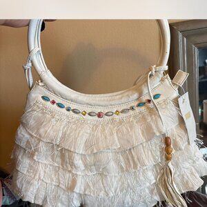 WHITE RUFFLE SHOULER BAG